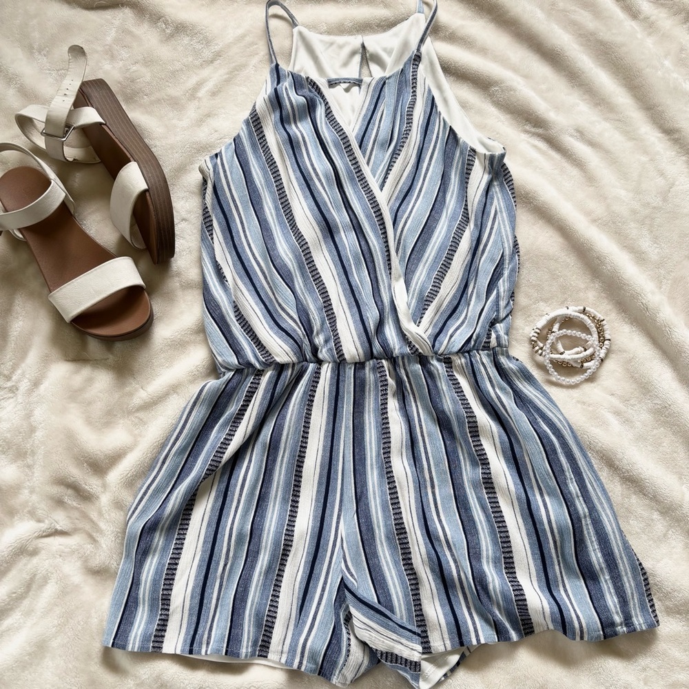 • a. byer striped wrap-front romper | s •